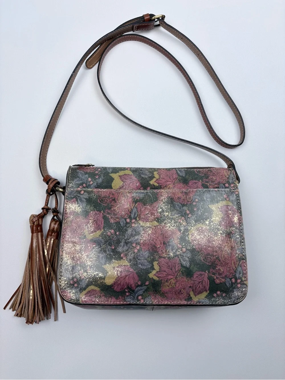 Patricia Nash Floral Leather Crossbody Shoulder Bag Purse